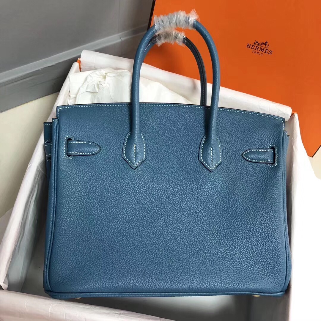 Hermes Birkin 35CM Togo Leather Handbag Blue Jean